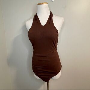 Naked Wardrobe Brown Halter Bodysuit Size L